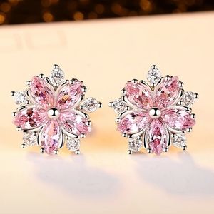 Cherry Blossom Stud Zircon Sterling Silver Plated Earrings